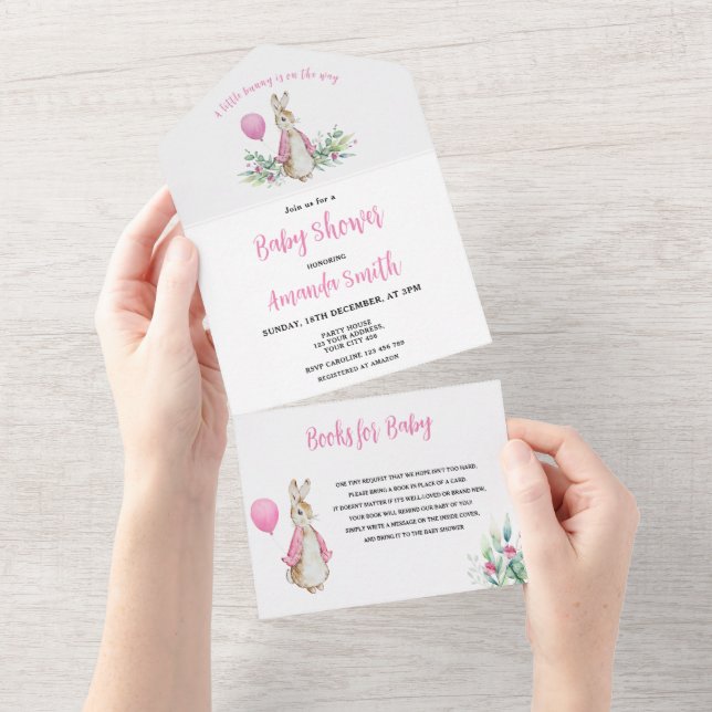 Invitation Tout En Un Baby shower Peter Rabbit (Déchirure)
