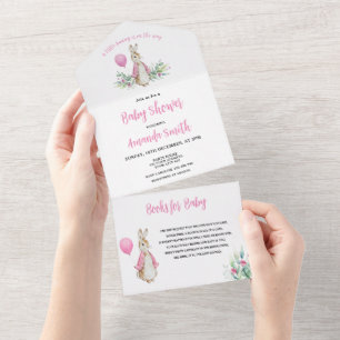 Invitation Tout En Un Baby shower Peter Rabbit