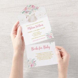 Invitation Tout En Un Baby shower Princess Swan