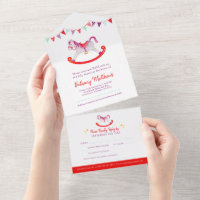 Baby shower rocking hobby cheval mignonne aquarell