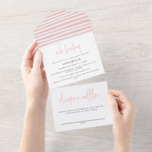 Invitation Tout En Un baby shower rose girly typographie moderne simple