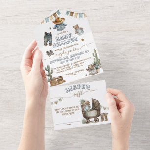 Invitation Tout En Un Baby shower Rustique Boho Wild West Boy