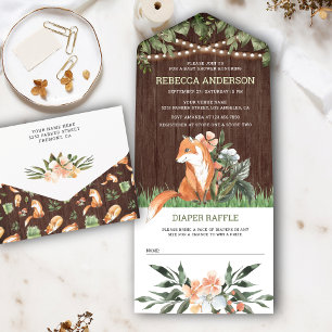 Invitation Tout En Un Baby shower rustique bois mou renard bois