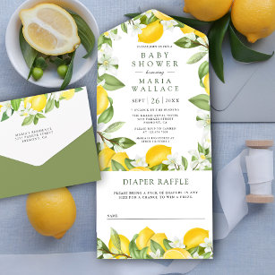 Invitation Tout En Un Baby shower rustique Citrus Lemon Orchard