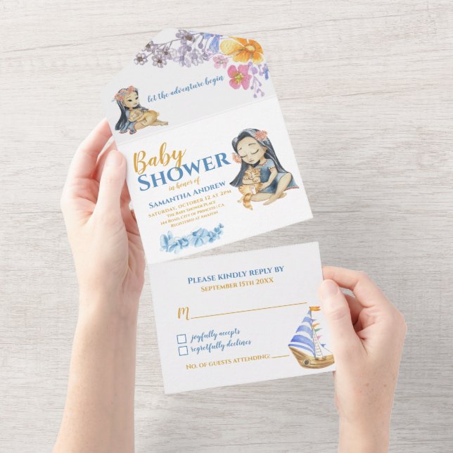 Invitation Tout En Un Baby shower sauvage de fille et bébé animal (Déchirure)
