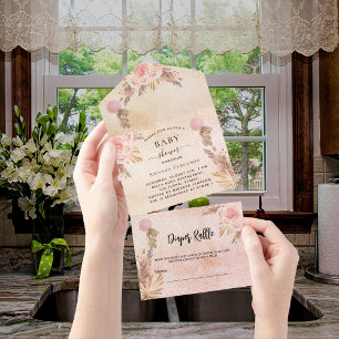 Invitation Tout En Un Baby shower teddy pampas florales diaper tombole