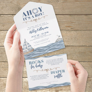 Invitation Tout En Un Baby Shower Thème Marin pour Petit Garçon