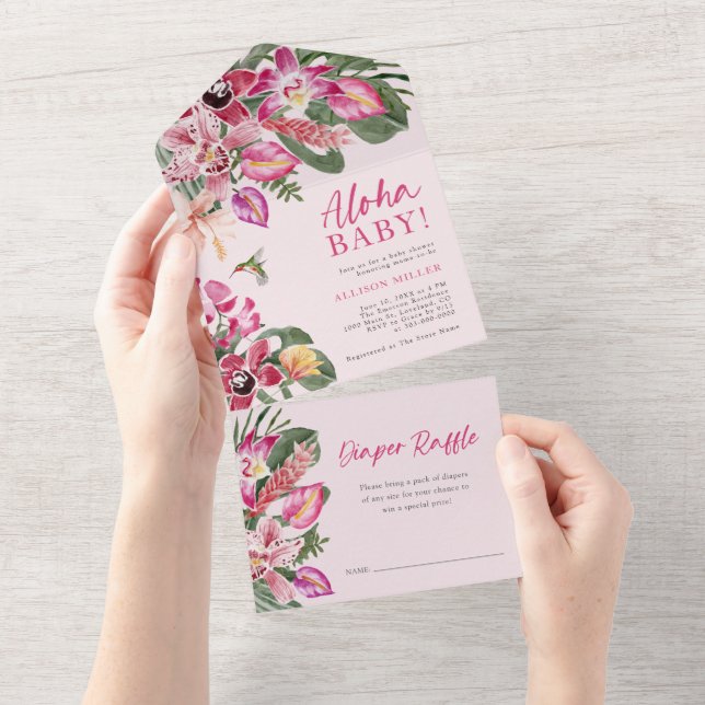 Invitation Tout En Un Baby shower tropical (Déchirure)