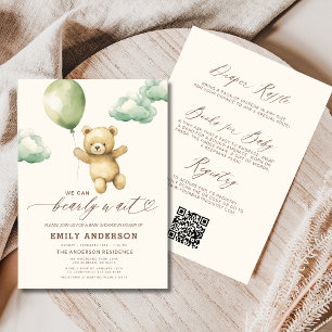 Invitation Tout en un Baby shower vert d'attente rapide
