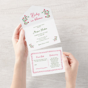 Invitation Tout En Un Baby shower vintage Floral Girl