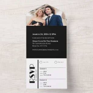 Invitation Tout En Un Bagues de Mariage d'affaires en noir et blanc - To