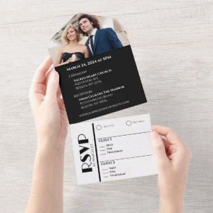 Invitation Tout En Un Bagues de Mariage d'affaires en noir et blanc - To