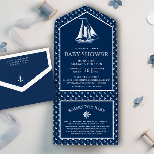 Invitation Tout En Un Baignée de bébé élégante et moderne sur le thème m