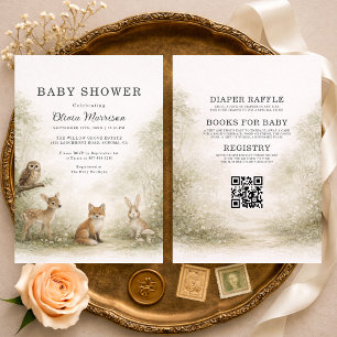 Invitation Tout en Un Bain Bébé Animaux de la Forêt de Bois