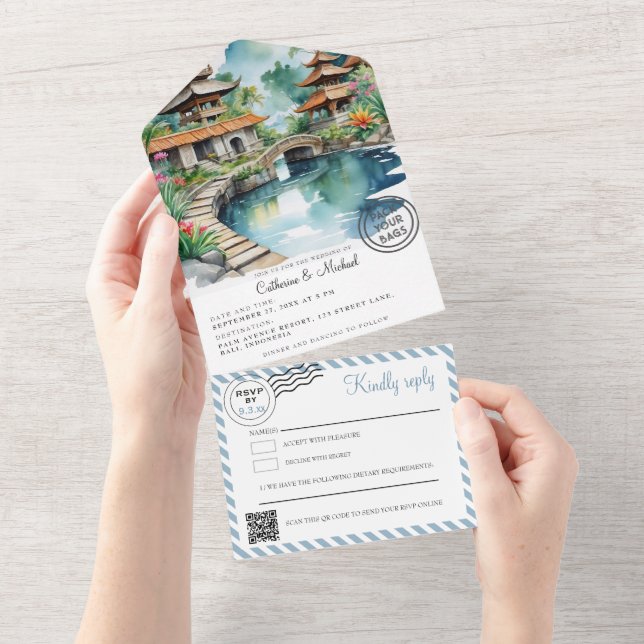 Invitation Tout En Un Bali Indonesia Wedding (Déchirure)