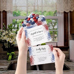 Invitation Tout En Un Ballons bleu bleu rouge patriotique anniversaire r