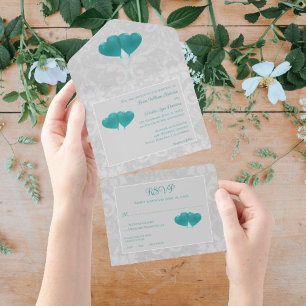 Invitation Tout En Un Balloons Coeur turquoise Mariage Tous en une invit