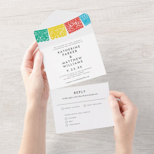 Invitation Tout En Un Bannière Mariage Papel Picado moderne (Déchirure)