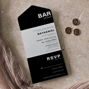 Invitation Tout En Un Barre noire minimaliste Formal élégant Mitzvah