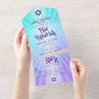Bat mitzvah Boho Rétro bleu violet dégradé gras