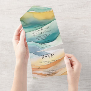 Invitation Tout En Un Beach Aqua Green Ocean Cream Sand Mariage