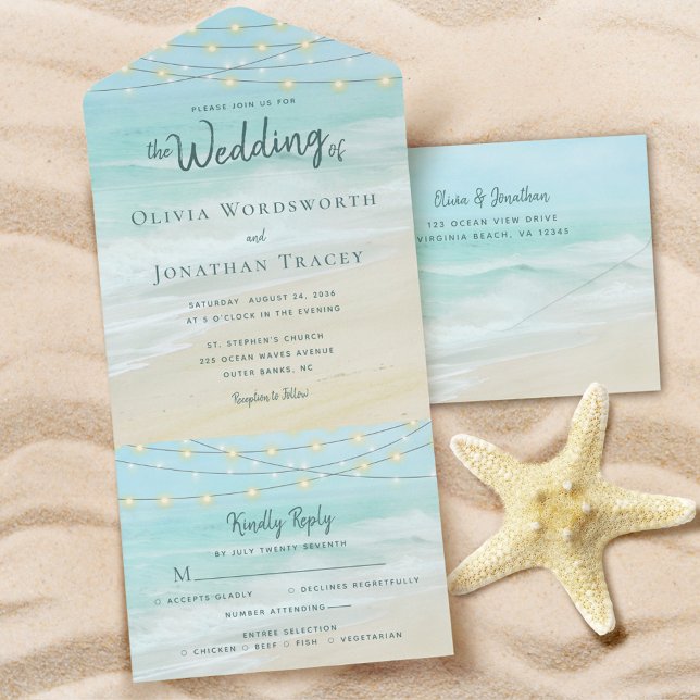 Invitation Tout En Un Beach String Lights Ocean Mariage (Créateur téléchargé)