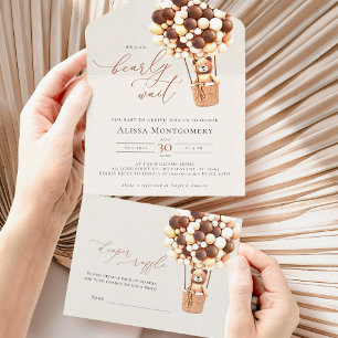 Invitation Tout En Un Bear Balloons Baby shower Tous en une invitation