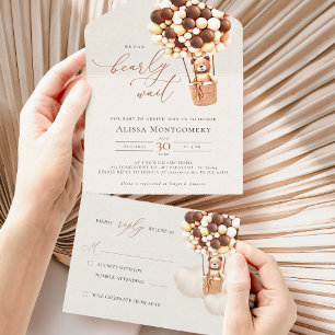 Invitation Tout En Un Bear Balloons Baby shower Tous en une invitation