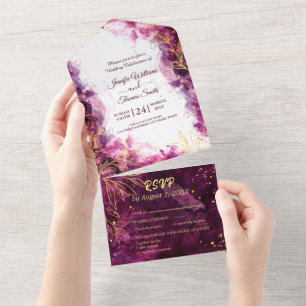 Invitation Tout En Un Beau mariage or et violet