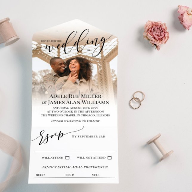 Invitation Tout En Un Beau Mariage photo de script noir (Créateur téléchargé)