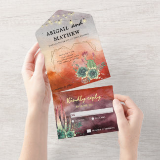 Invitation Tout En Un Beau Succulent Sunset Heart Mariage géométrique