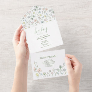 Invitation Tout En Un Bébé en fleur Baby shower Sexe Neutre Tout le mond
