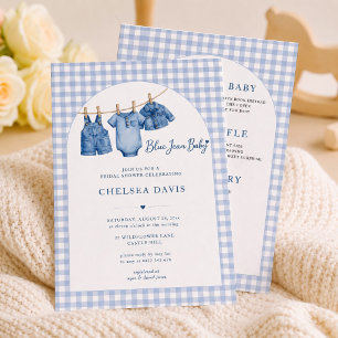 Invitation Tout en Un Bébé Jean Bleu sur Mesure à Carreaux Ar