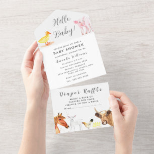 Invitation Tout En Un Bébé mignon ferme animal ranch vache hen cochon ch