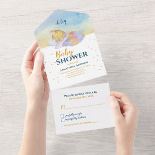 Invitation Tout En Un Bébé Sleepy Chat Baby shower coloré