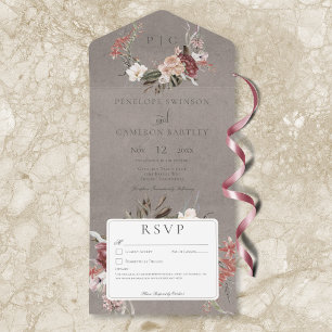 Invitation Tout En Un Beige Vintage Floral Wreath Pas de dîner