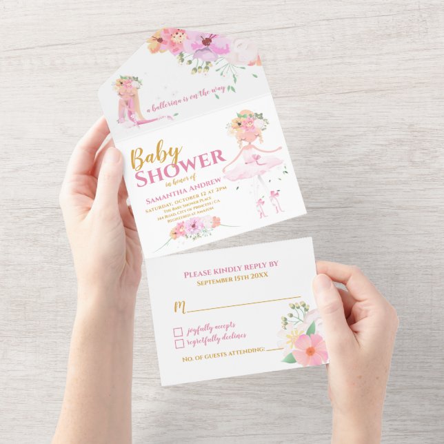Invitation Tout En Un Belle Ballerina C'est un Baby shower de fille (Déchirure)