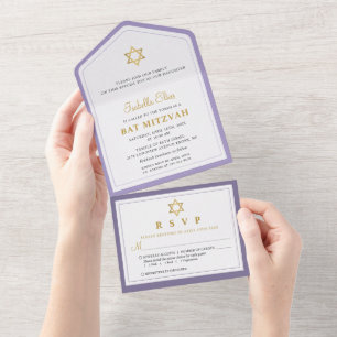 Invitation Tout En Un Belle Bar Mitzvah Violet Or