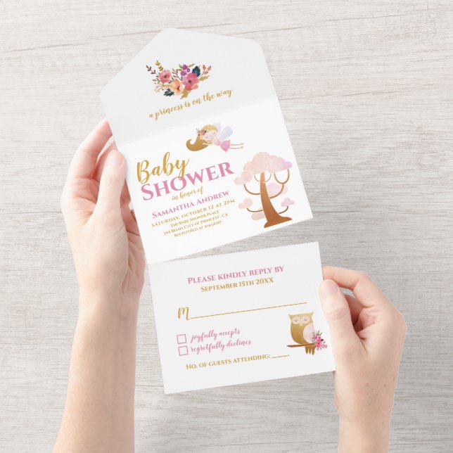Invitation Tout En Un Belle Fée C'est un Baby shower de fille (Déchirure)
