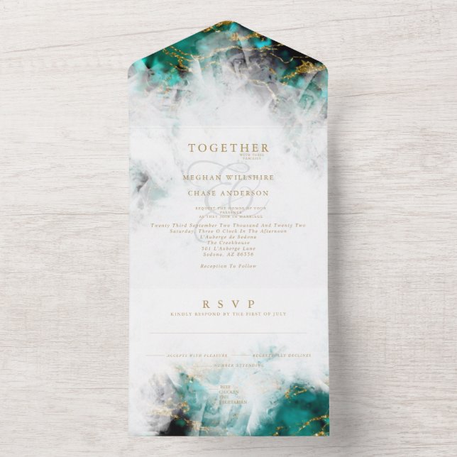 Invitation Tout En Un Belle géode de turquoise et de cristal (À l'intérieur)
