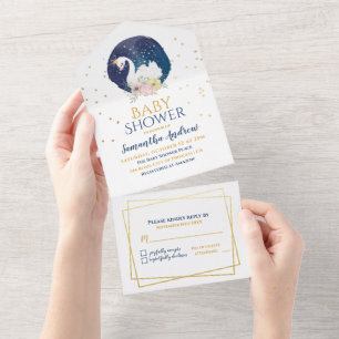 Invitation Tout En Un Belle Mère de Cygne pour être Fille Baby shower
