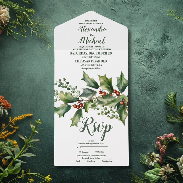 Invitation Tout En Un Berries de Noël et Mariage de pin (Créateur téléchargé)