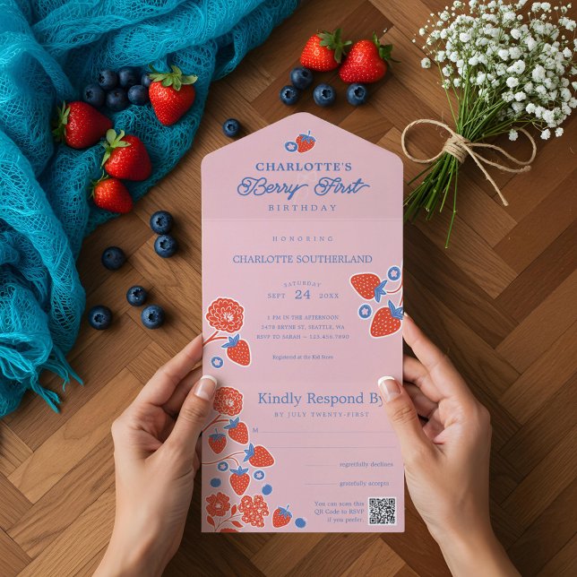 Invitation Tout En Un Berry Baby shower doux Fleurs et baies sauvages (Berry Sweet Baby Shower Wild Berries & Flowers All In One Invitation)