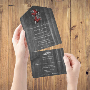 Invitation Tout En Un Beurre rouge rustique tout en un mariage Invitatio