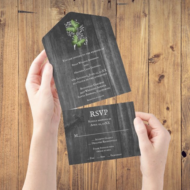 Invitation Tout En Un Beurre Rustique vert tout en un mariage Inviter (Green Rustic Butterfly All In One Wedding Invite)