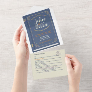 Invitation Tout En Un Bibliothèque de livres mariages - Chapitre de couv