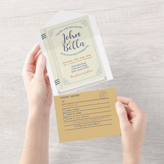 Invitation Tout En Un Bibliothèque de livres mariages - Chapitre de couv (Déchirure)