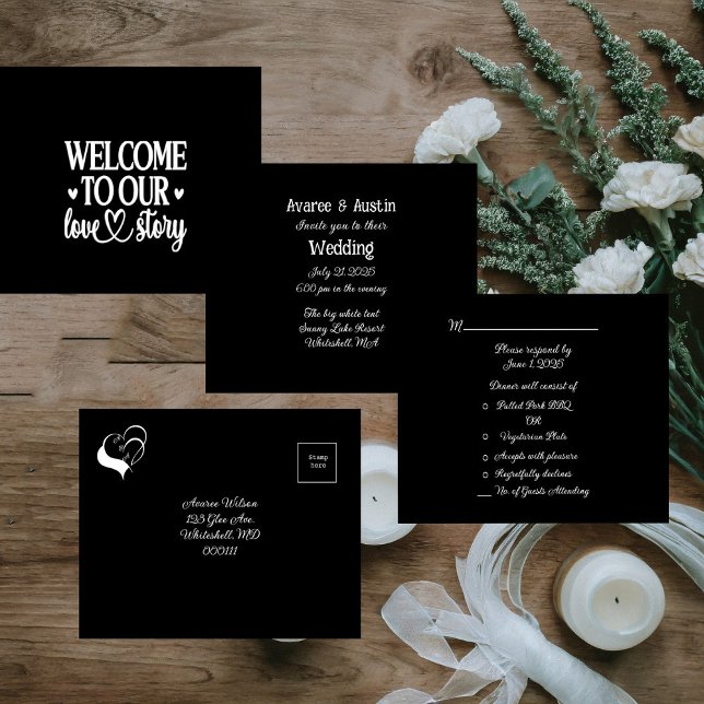 Invitation Tout En Un Bienvenue à notre Mariage de l'histoire d'amour no (Créateur téléchargé)