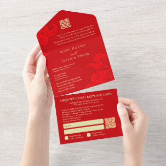 Invitation Tout En Un Bilingual Vietnamese English Red Wedding All In On