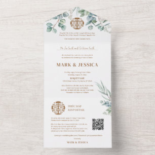 Invitation Tout En Un Bilingue Eucalyptus Traditionnel Vietnamien